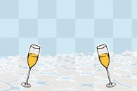 Celebration png blue background with champagne glasses in vintage style