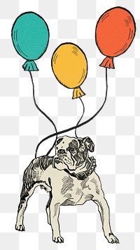 Birthday png dog sticker pit-bull with cute balloons, remixed from artworks by Moriz Jung