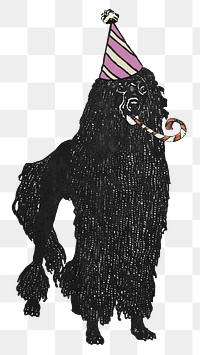 Birthday png dog sticker poodle with cute party hat, remixed from artworks by Moriz Jung