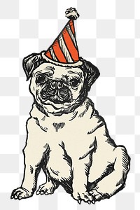 Birthday png dog sticker pug with cute party hat