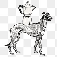 Greyhound png dog sticker in vintage kettle, remixed from artworks by Moriz Jung