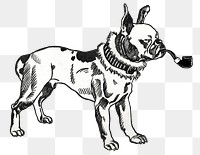 Bulldog png dog sticker in smoking pipe, remixed from artworks by Moriz Jung
