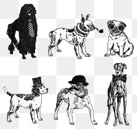 Dog png vintage stickers black and white illustration set, remixed from artworks by Moriz Jung