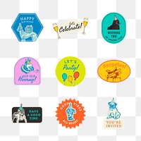 Png happy birthday badge stickers set, remixed from artworks by Moriz Jung
