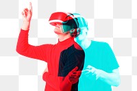Man with VR png, experiencing metaverse, smart technology in double color exposure effect