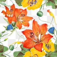 Png vintage floral seamless pattern transparent background, remixed from public domain artworks