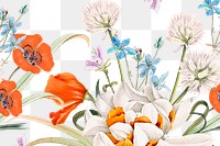 Png spring floral pattern transparent background, remixed from public domain artworks