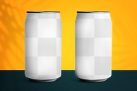 Soda cans png transparent mockup with tropical backdrop