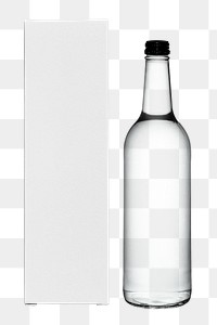 Glass bottle and box mockup png with transparent background 