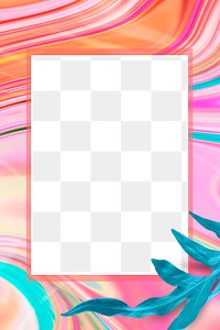 Fluid art frame png in pink tone with leaf