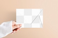 Envelope png stationery mockup with hand holding