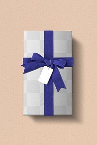 Gift png box mockup transparent wrap with blue ribbons