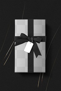 Gift png box mockup transparent wrap with black ribbons