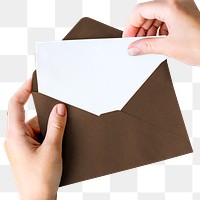 Postcard png mockup in brown envelope