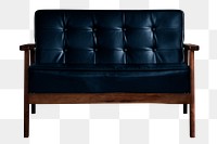 Sofa png mockup in black leather fabric on transparent background