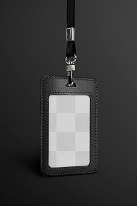 ID card png mockup with black leather lanyard