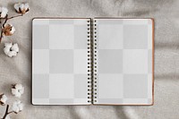 Pages png notebook mockup on floral background