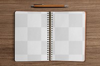 Pages png notebook mockup on wooden background