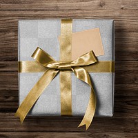 Gift png box mockup transparent wrap with gold ribbons