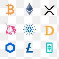 Digital asset icon png fintech blockchain concept set