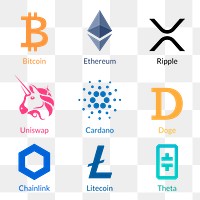 Digital asset logos png fintech blockchain concept set