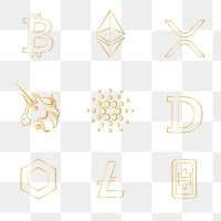 Digital asset icons png in gold fintech blockchain concept collection