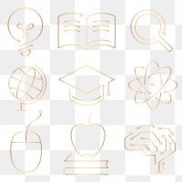 Education technology gold icons png digital and science graphic collection