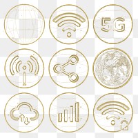 Global network png technology icon in gold set