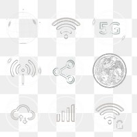 Global network png technology icon in gray set