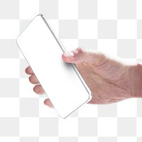 Hand holding smartphone png with blank screen