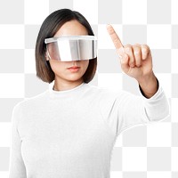 Woman png smart glasses in futuristic technology theme