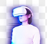 Woman png in Virtual Reality in futuristic style