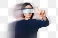 Woman png wearing smart glasses double exposure effect on technology theme