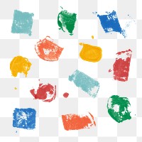 Block printing png colorful sticker set