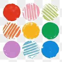 Round block printing png colorful sticker set