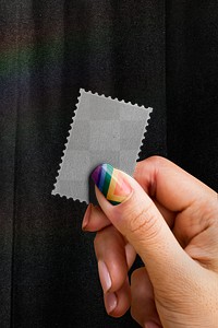 Stamp transparent mockup png in a hand
