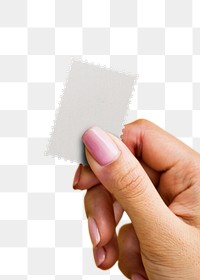 Hand holding stamp png on transparent background