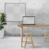 Laptop screen mockup png and transparent frame in living room