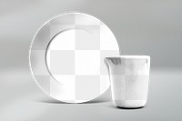 Mug transparent mockup png and plate set in minimal style