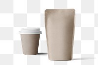 Food packaging mockup png with paper cup and pouch