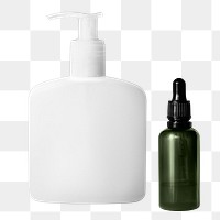 Beauty packaging mockup png with dropper bottle and pump bottle