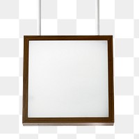 Brown framed sign mockup png hanging from the ceiling