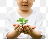 Boy holding plant png mockup for environment campaign