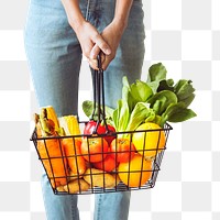 Vegetable shopping basket png mockup for healthy eating campaign