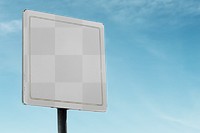 Square street sign mockup png under blue sky