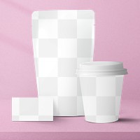 Minimal coffee bag mockup png with paper cup food and beverage packaging