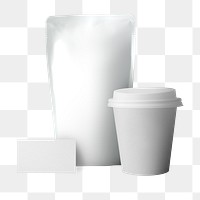 Minimal coffee bag mockup png with paper cup food and beverage packaging