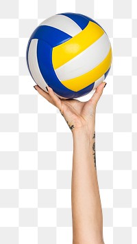 Volleyball ball png in hand sticker on transparent background