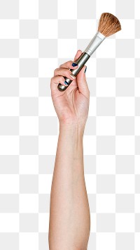 Makeup brush png in hand sticker on transparent background