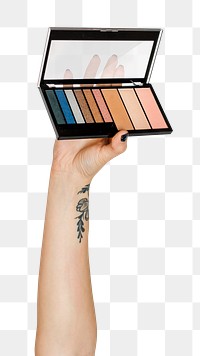 Png eyeshadow makeup palette in hand sticker on transparent background